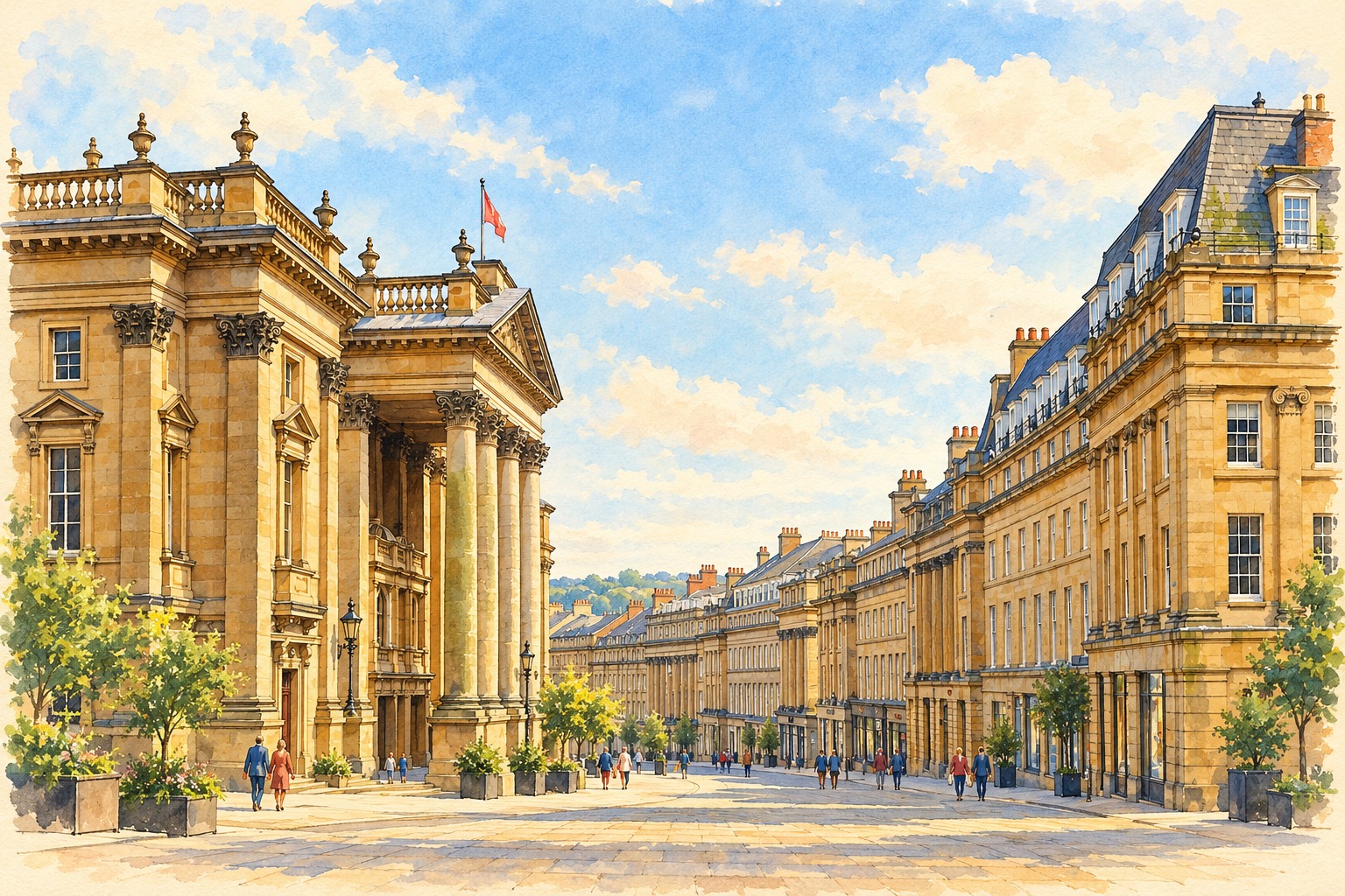 Artist's impression of the Theatre Royal and Grey Street, Newcastle upon Tyne